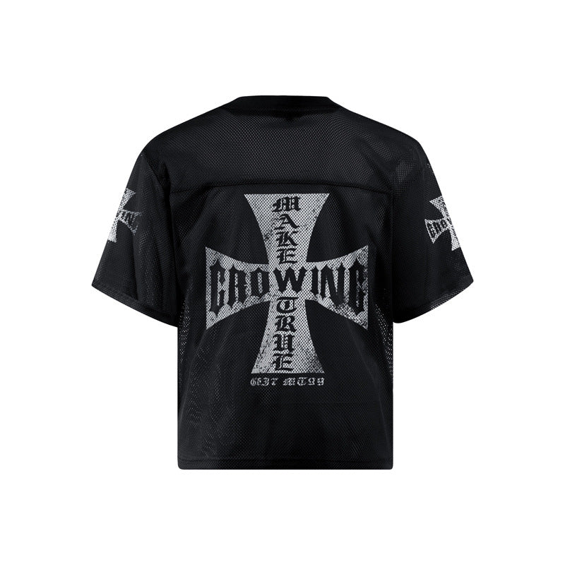 【3color】ロゴ入りメッシュTシャツ|オーバーサイズ×バッククロスデザイン|ユニセックスアイテム SS-000300