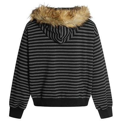 ファー付きボーダーフーデッドブルゾン znk000166