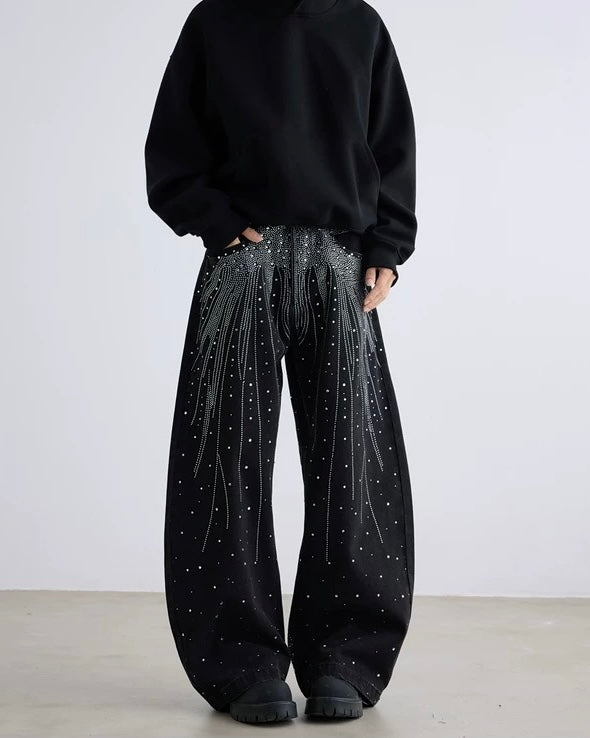 Rhinestone Wide Leg Jeans znk000235