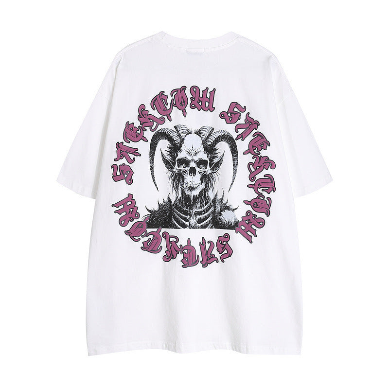 【2color】ゴシックロゴ×スカルアートTシャツ|個性派ストリートスタイル SS-000298