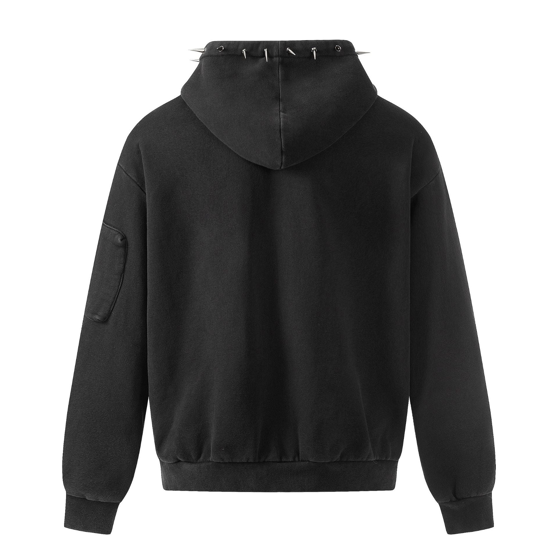 Black Spike Detail Zip Hoodie znk000222