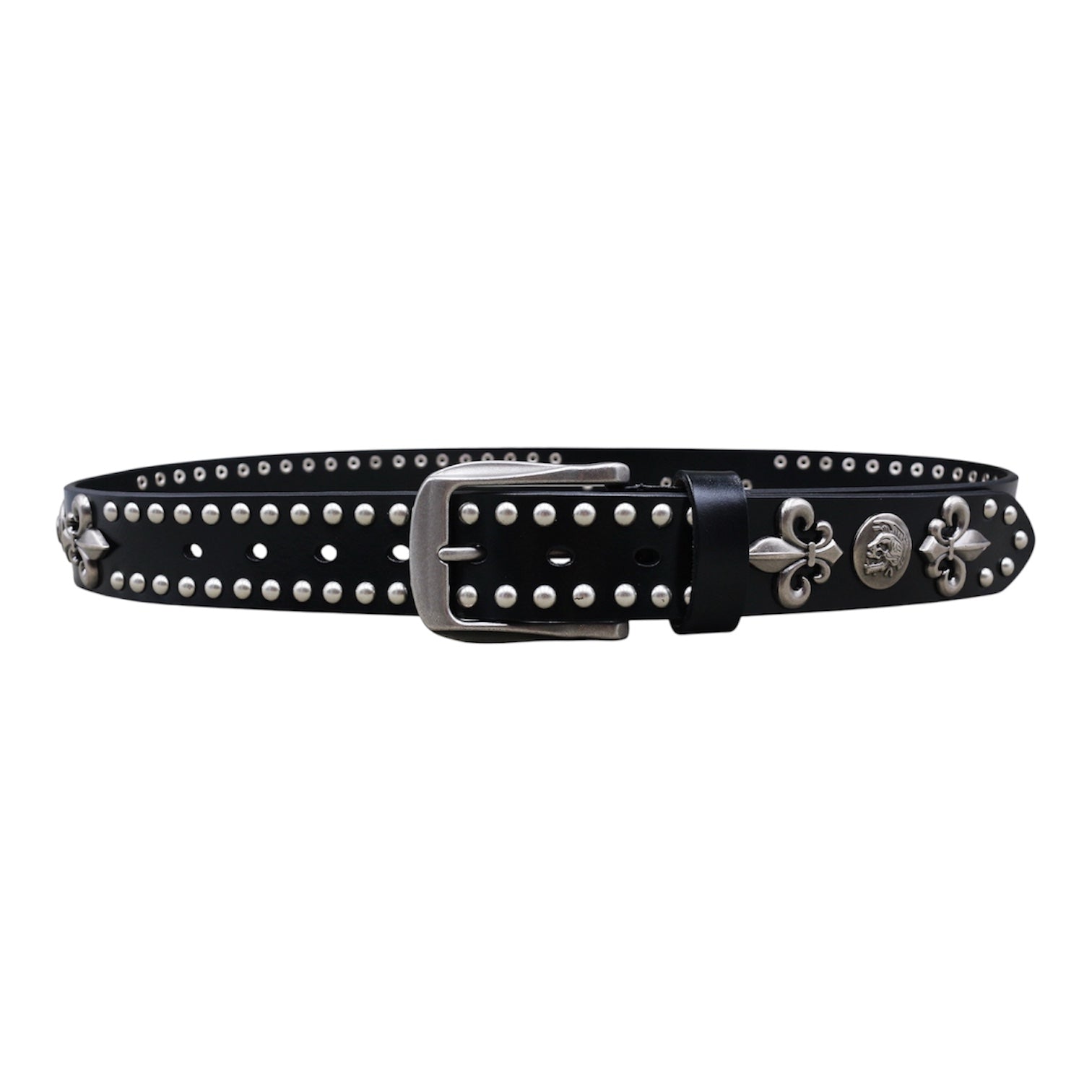 Studded Fleur De Lis Leather Belt znk000246