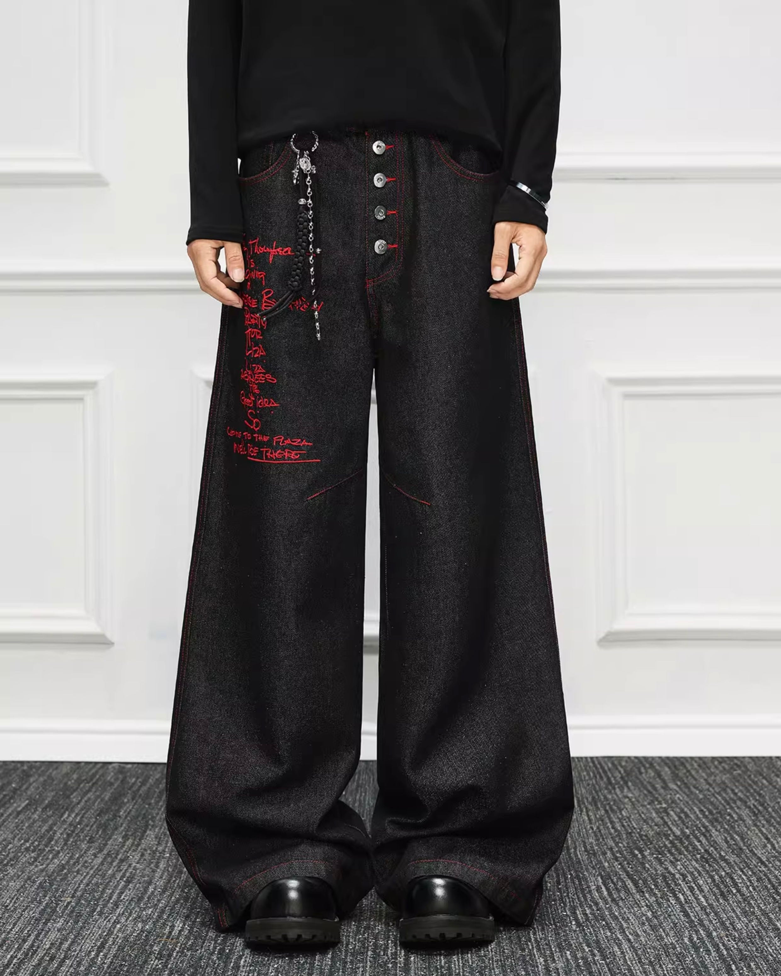 レッドステッチワイドデニムパンツ znk000100