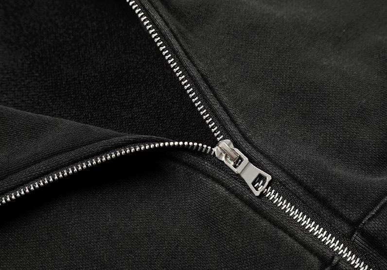 Black Spike Detail Zip Hoodie znk000222