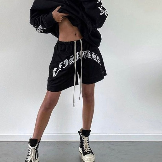 ロゴ入りメッシュハーフパンツ|黒 ストリート系ショーツ SS-000313