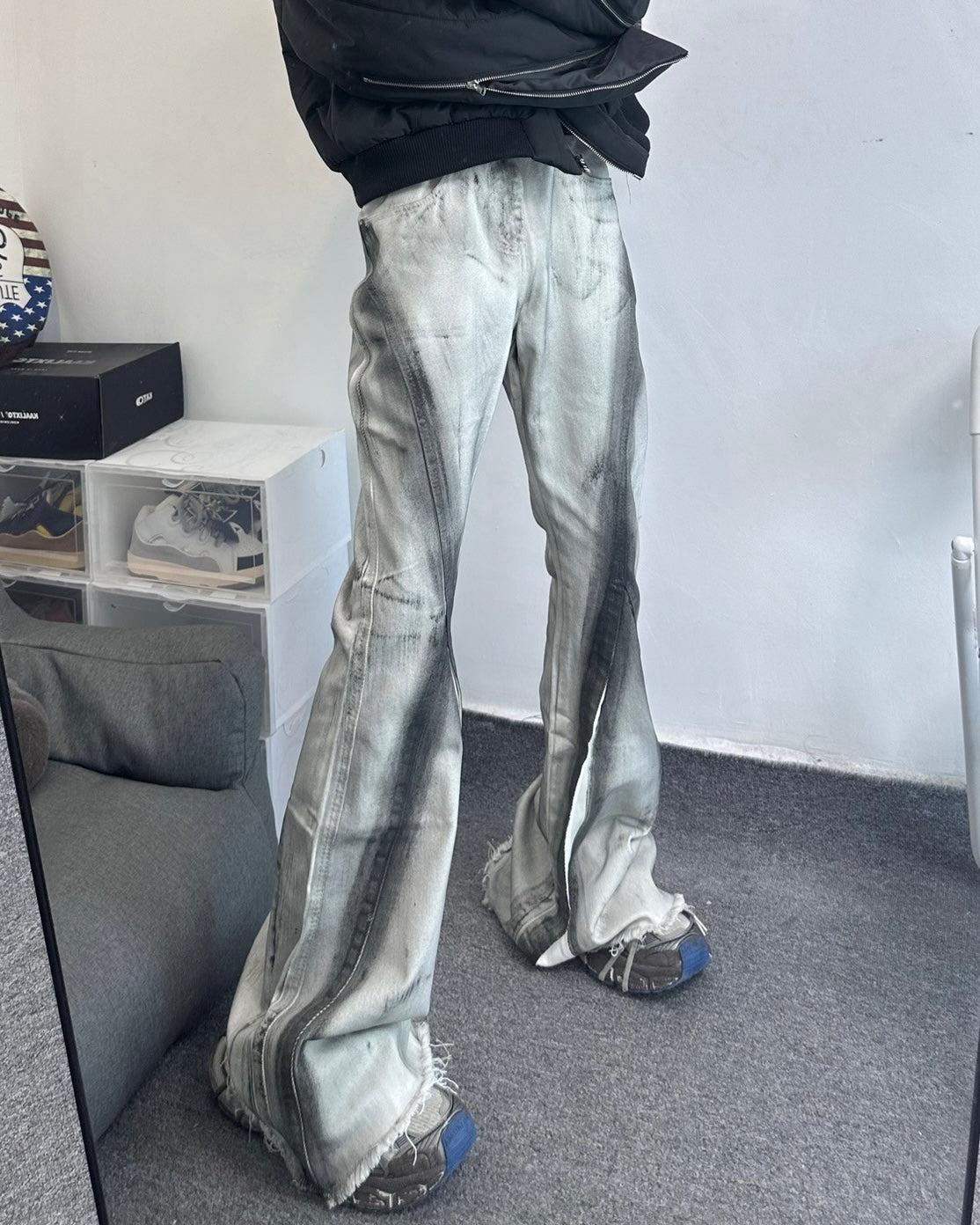 Bleached Flared Denim Pants znk000276