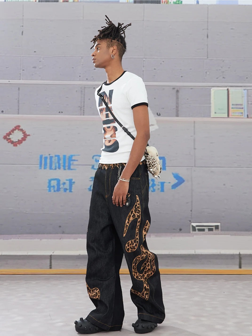 Leopard Patch Wide Denim znk000268