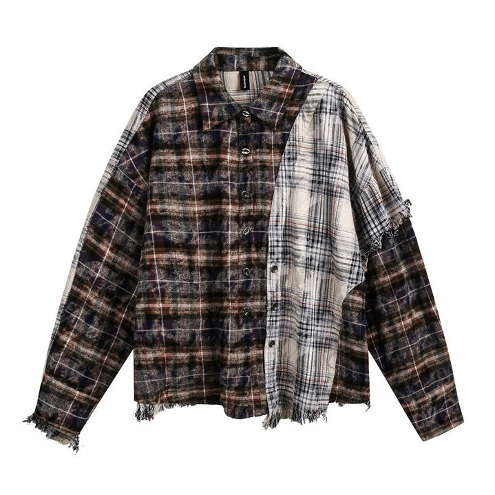 Distressed Patchwork Flannel Shirt znk000289