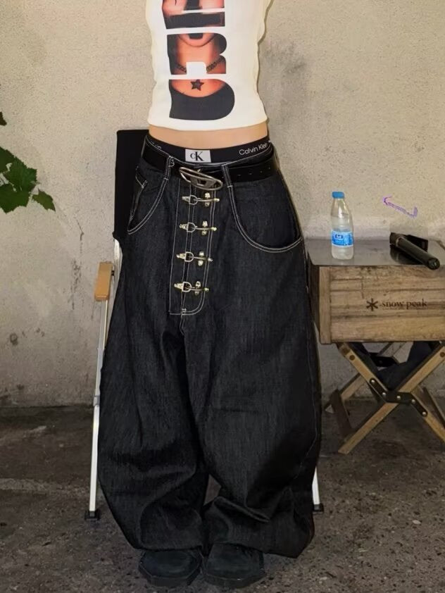 Buckle Wide Denim Pants znk000273