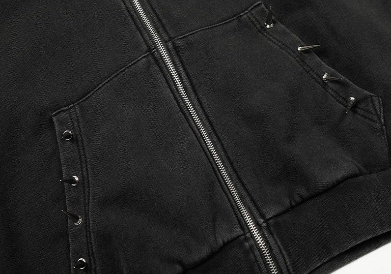 Black Spike Detail Zip Hoodie znk000222