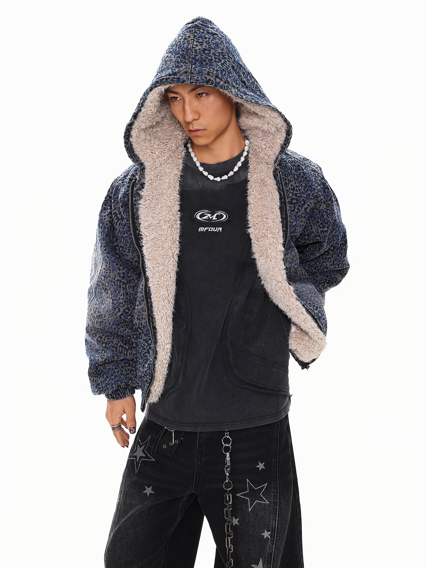 ブルーレオパードボアジャケット znk000067