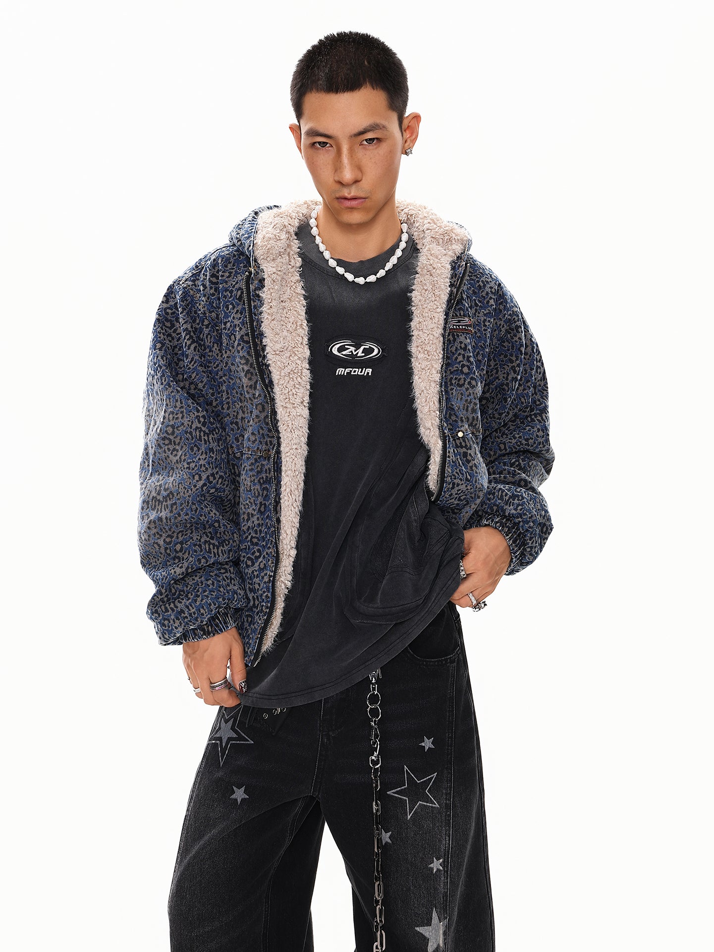 ブルーレオパードボアジャケット znk000067