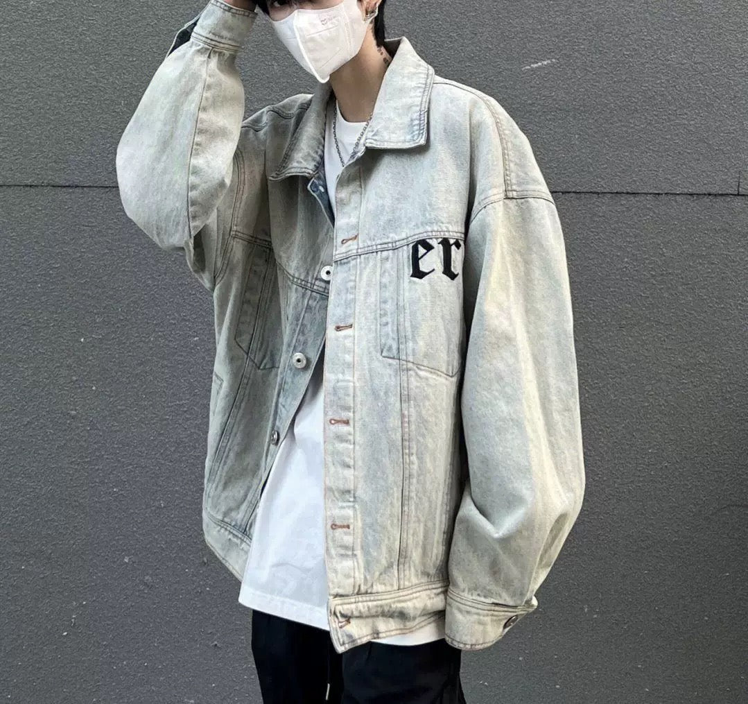 Cross Back Print Denim Jacket znk000249