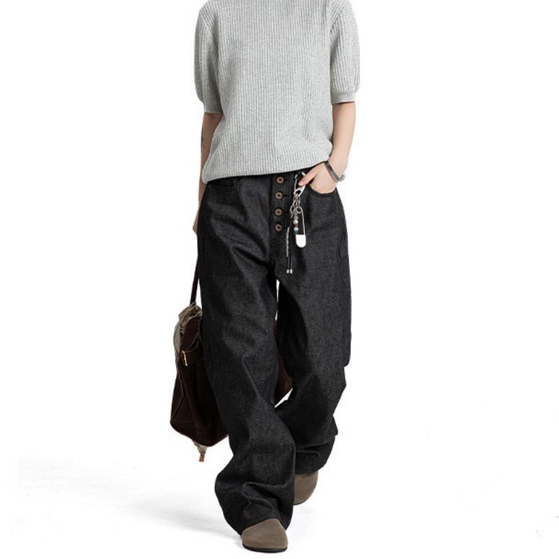 Button Fly Wide Leg Jeans znk000275