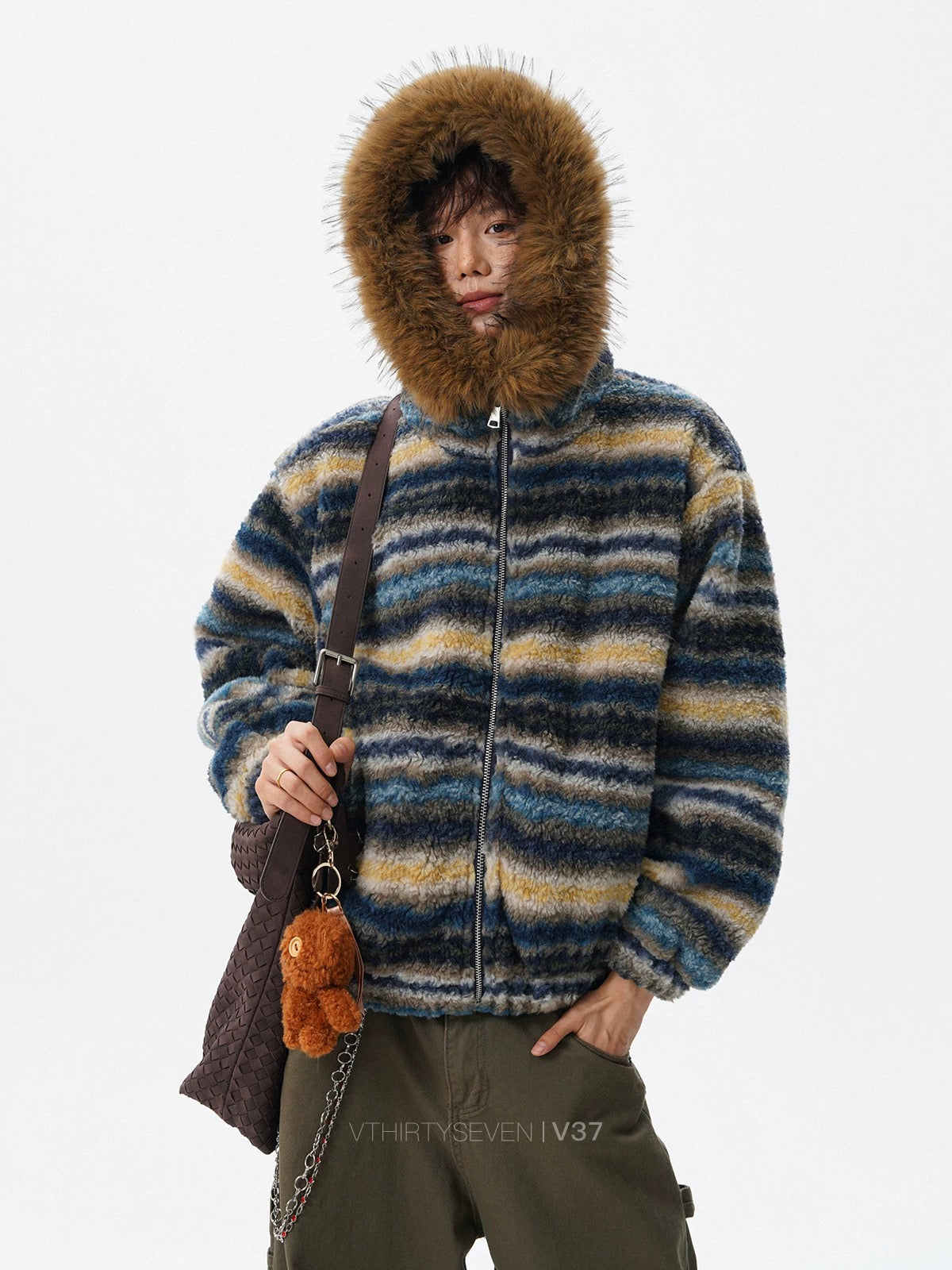 ファーフードボーダーボアブルゾン znk000175