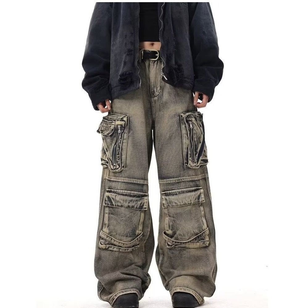 ヴィンテージ風 ワイドカーゴデニムパンツ SS-000685