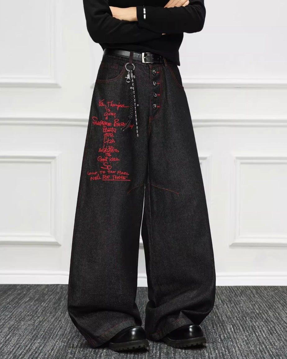 レッドステッチワイドデニムパンツ znk000100