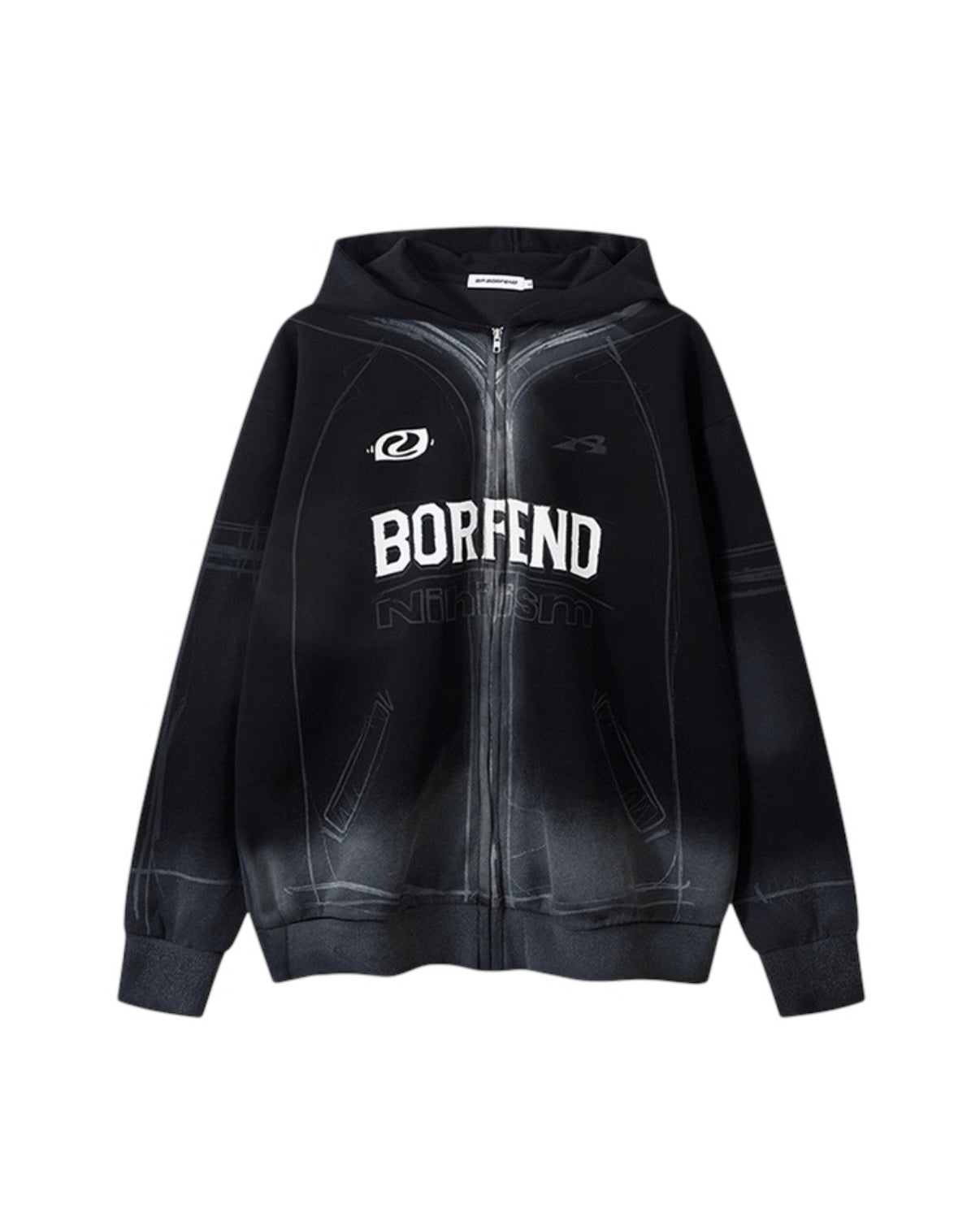ストリート ジップパーカー BORFEND バックナンバー ロゴ入り フーディ SS-000690