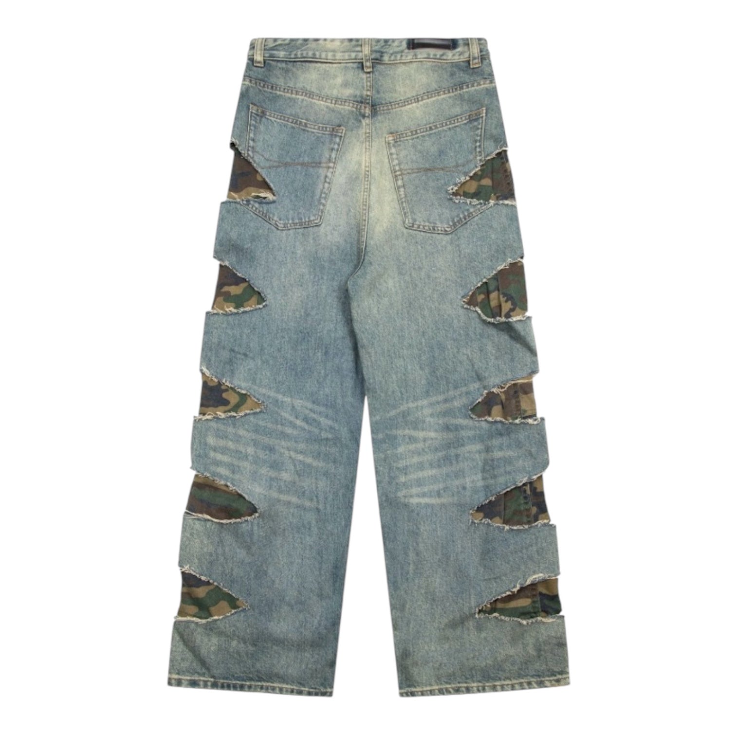 Camouflage Patch Distressed Wide Pants znk000279