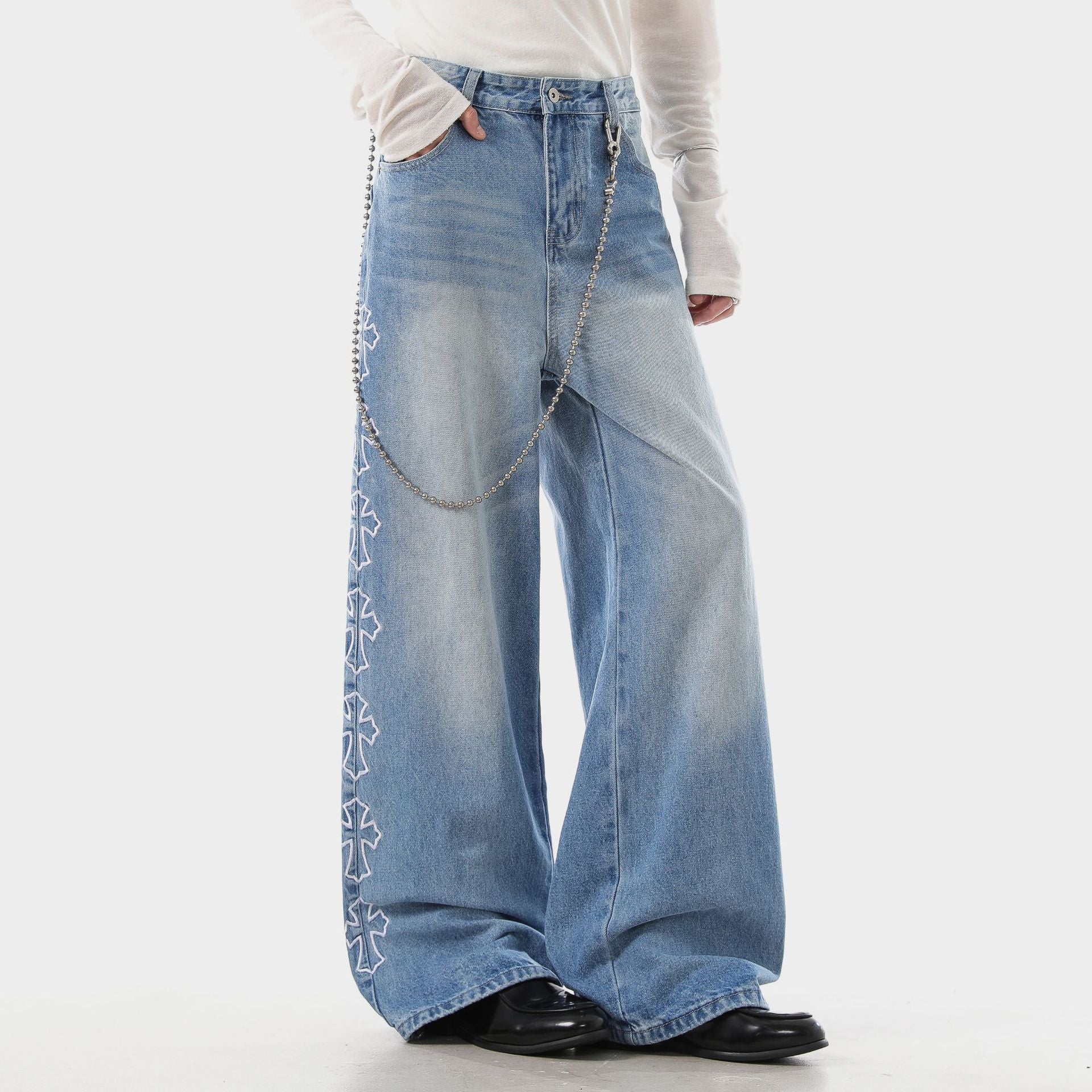 Side Cross Wide Denim Pants znk000266