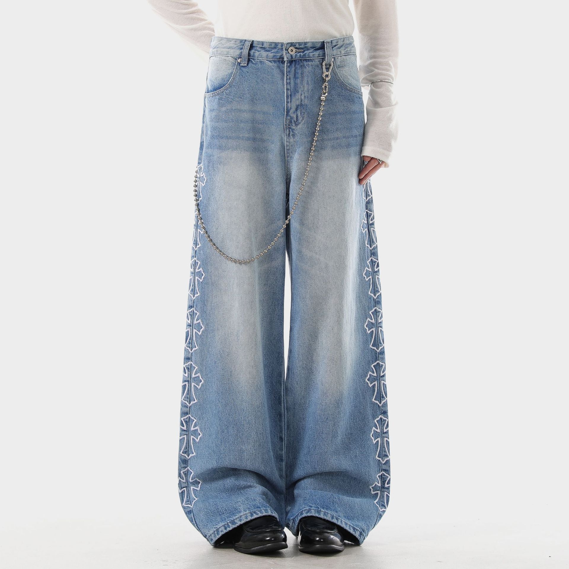 Side Cross Wide Denim Pants znk000266