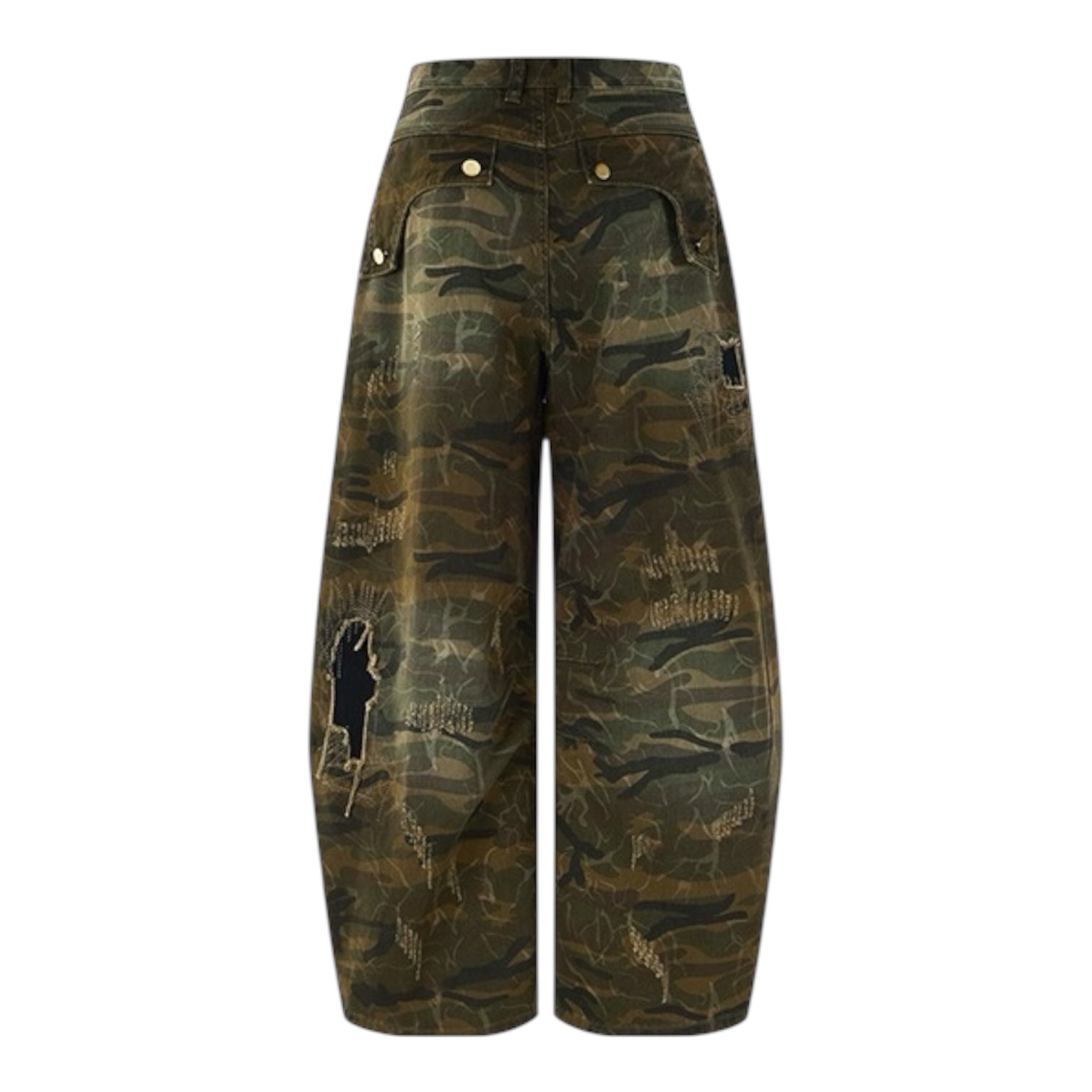 Distressed Camo Wide Denim znk000267