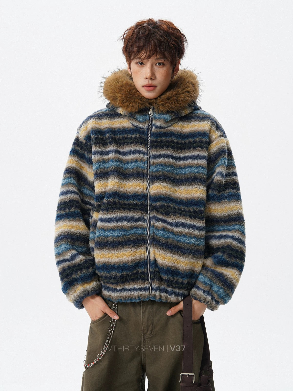 ファーフードボーダーボアブルゾン znk000175