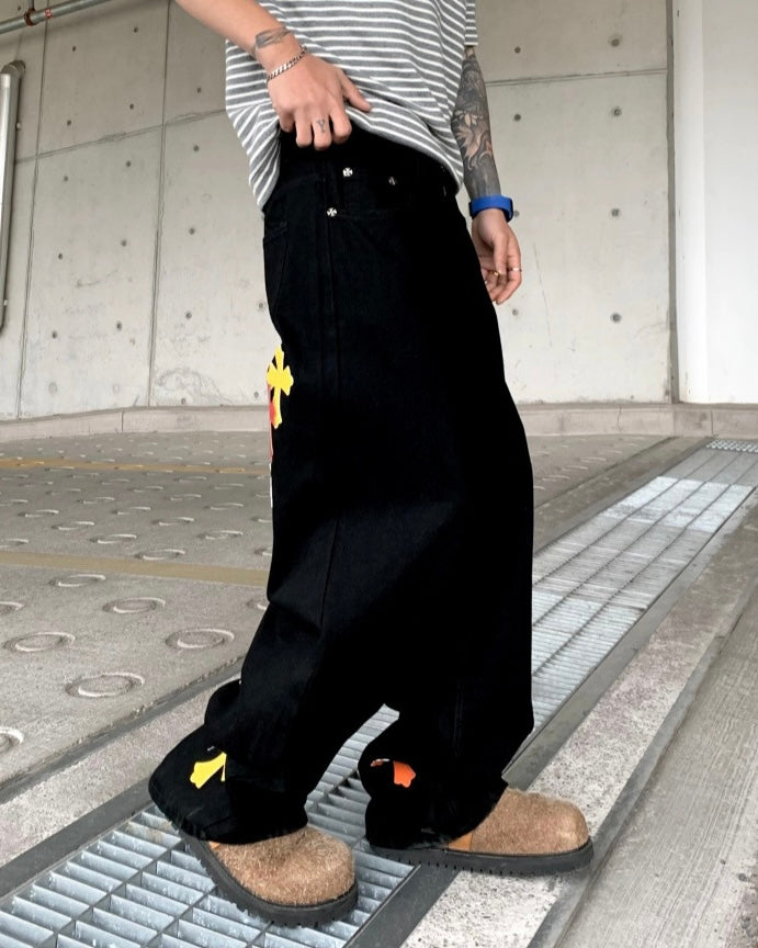 Multi Cross Wide Leg Jeans znk000252