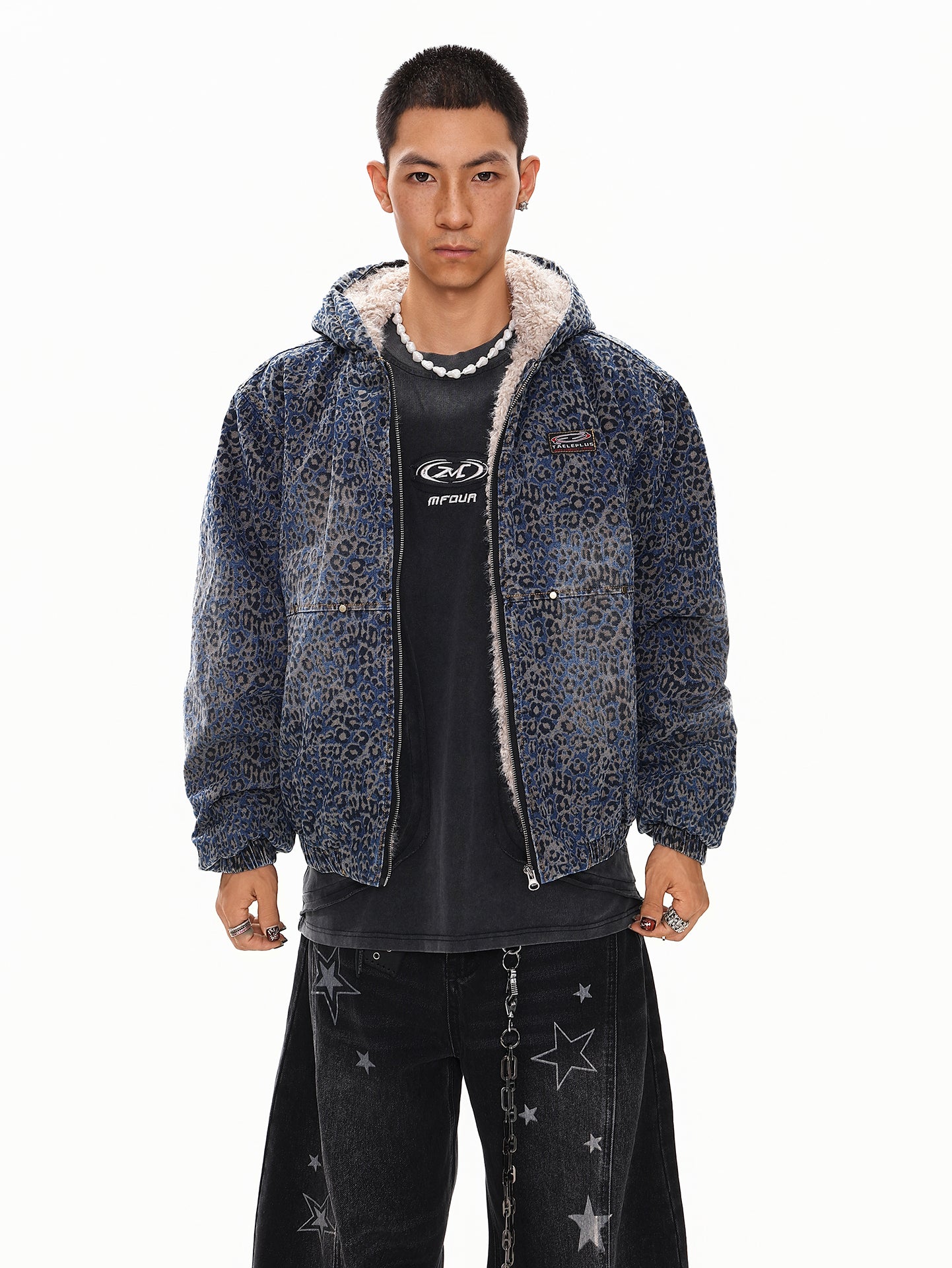 ブルーレオパードボアジャケット znk000067