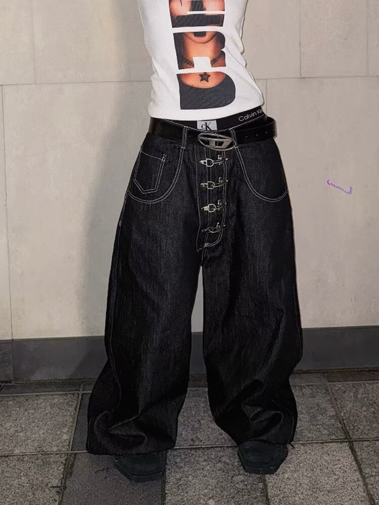 Buckle Wide Denim Pants znk000273