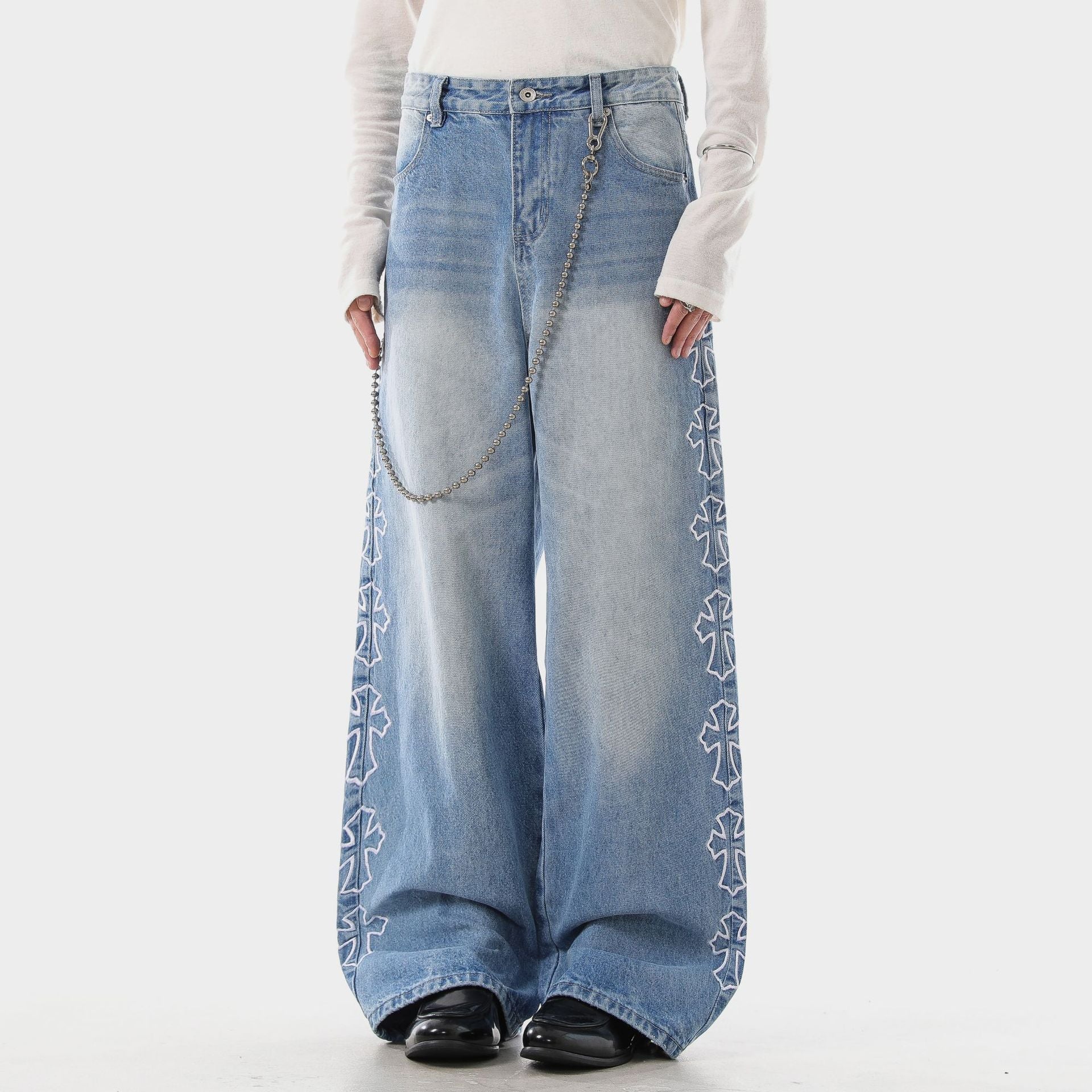 Side Cross Wide Denim Pants znk000266