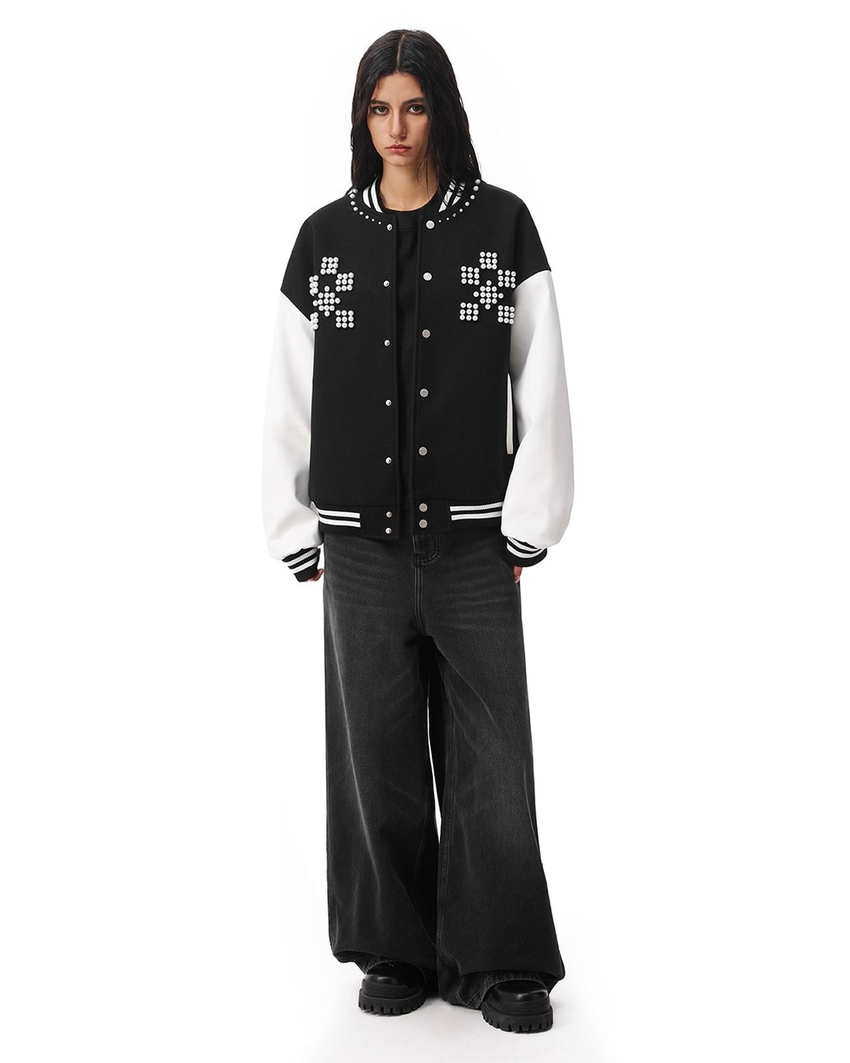 Studded Cross Varsity Jacket znk000272