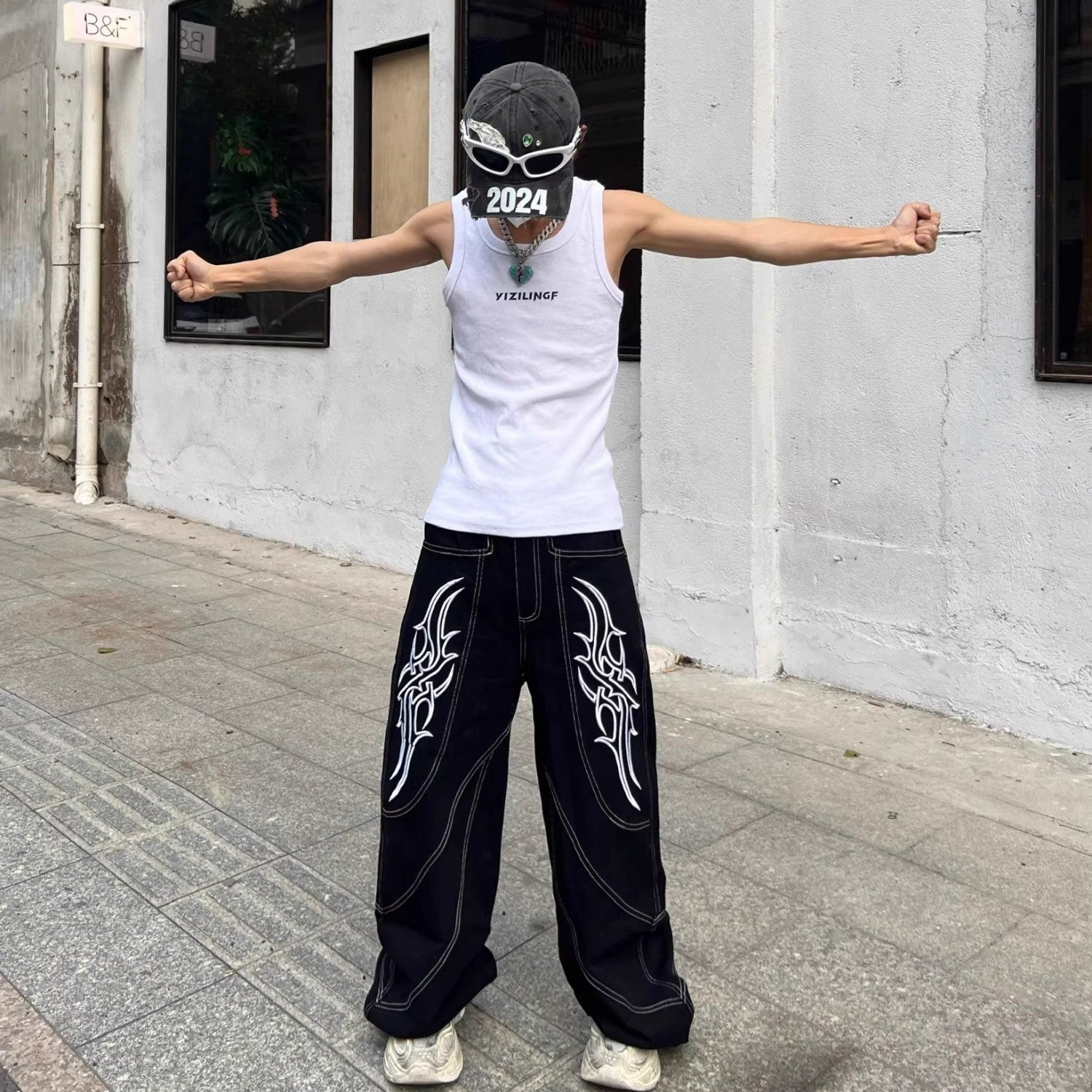 トライバルプリントワイドデニムパンツ znk000180