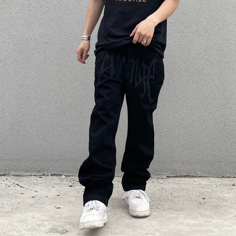 ロゴ刺繍ストレートパンツ znk000045