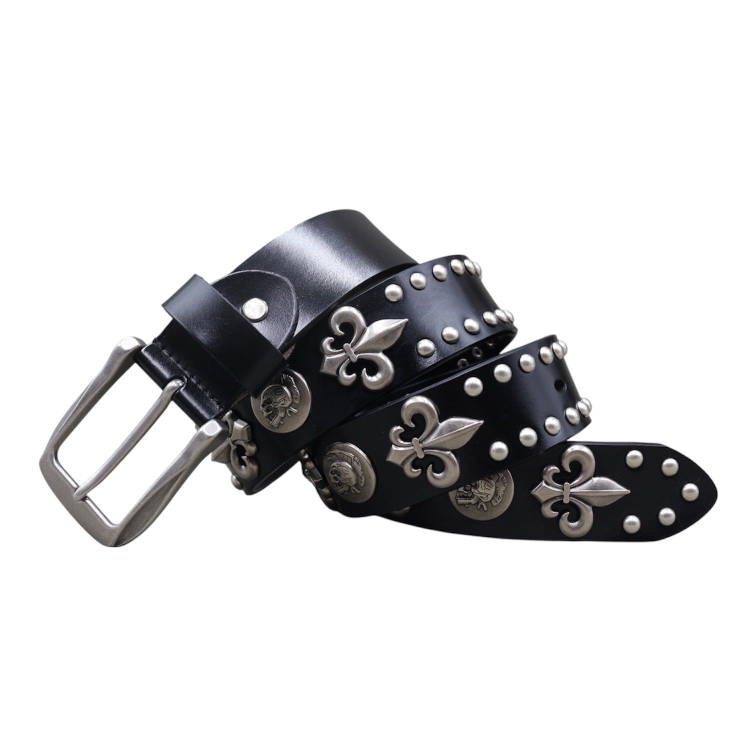 Studded Fleur De Lis Leather Belt znk000246