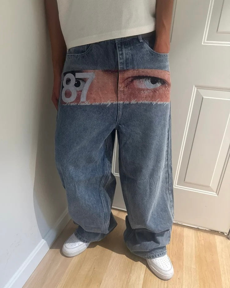 87 Graphic Wide Denim Pants znk000286