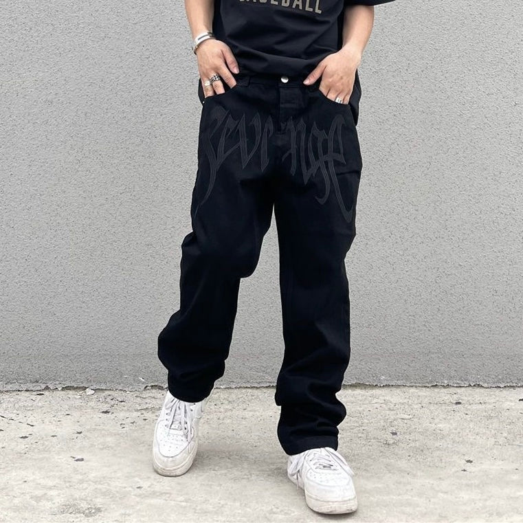 ロゴ刺繍ストレートパンツ znk000045