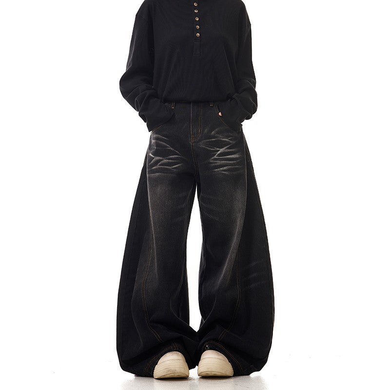 【2color】極太ワイドデニムパンツ ストリート系 バギージーンズ SS-000325