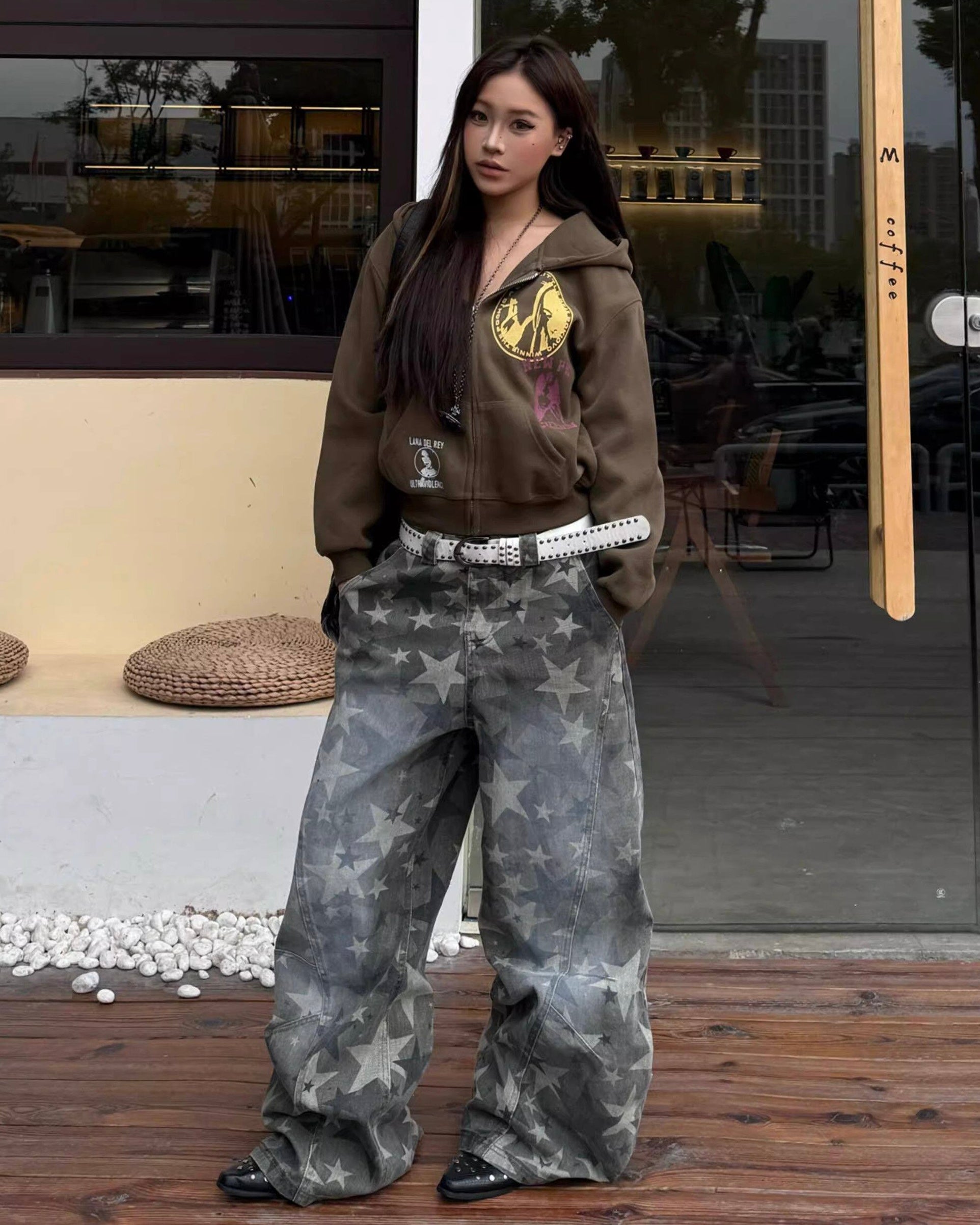 スターデザインワイドデニムパンツ znk000178