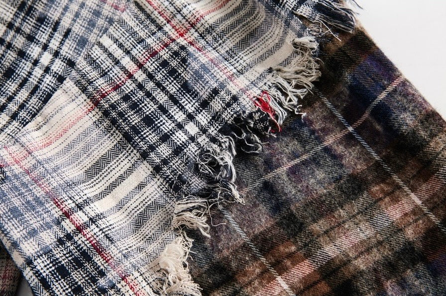 Distressed Patchwork Flannel Shirt znk000289