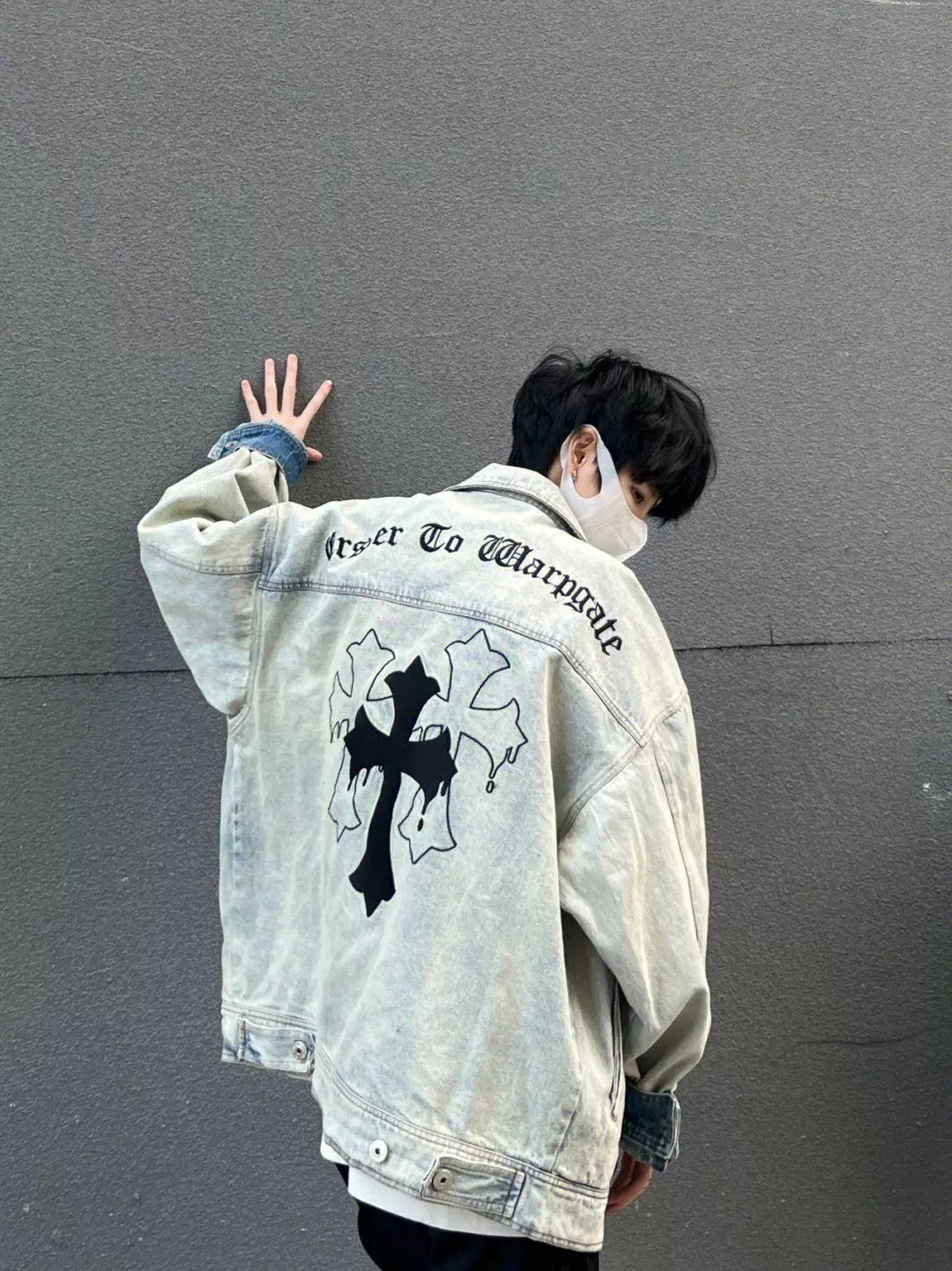 Cross Back Print Denim Jacket znk000249