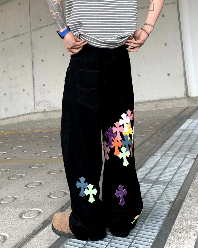 Multi Cross Wide Leg Jeans znk000252