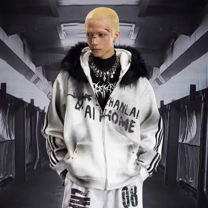 ファーフードグラデーションジップパーカー znk000065