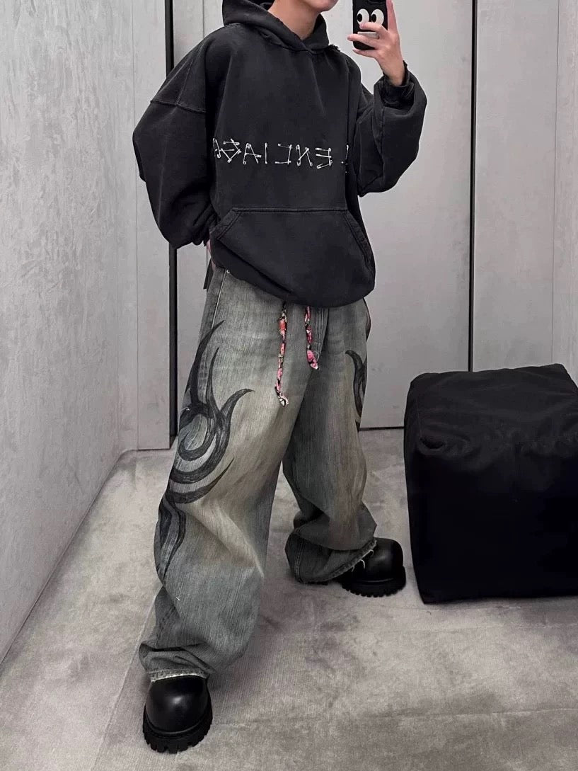 トライバルプリントストレートデニムパンツ SS-000671