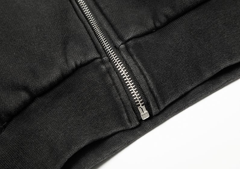 Black Spike Detail Zip Hoodie znk000222