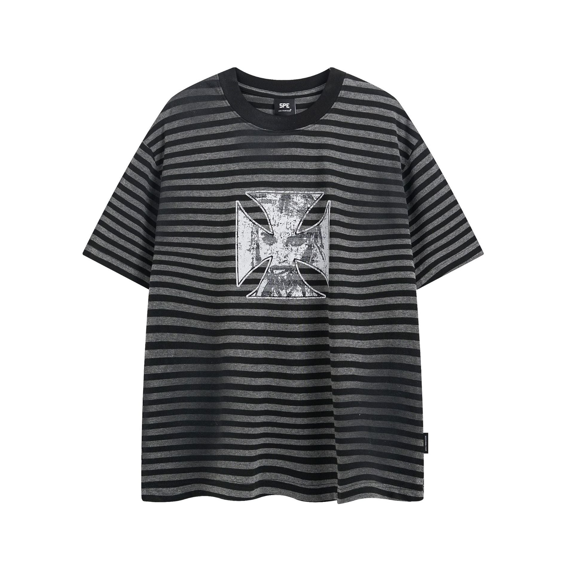 【2color】クロス柄ボーダーTシャツ|オーバーサイズ SS-000306