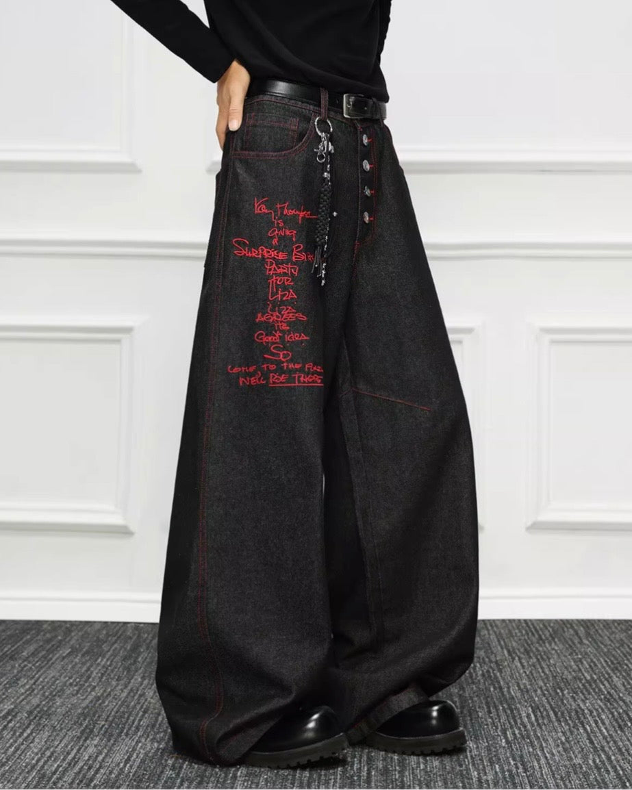 レッドステッチワイドデニムパンツ znk000100