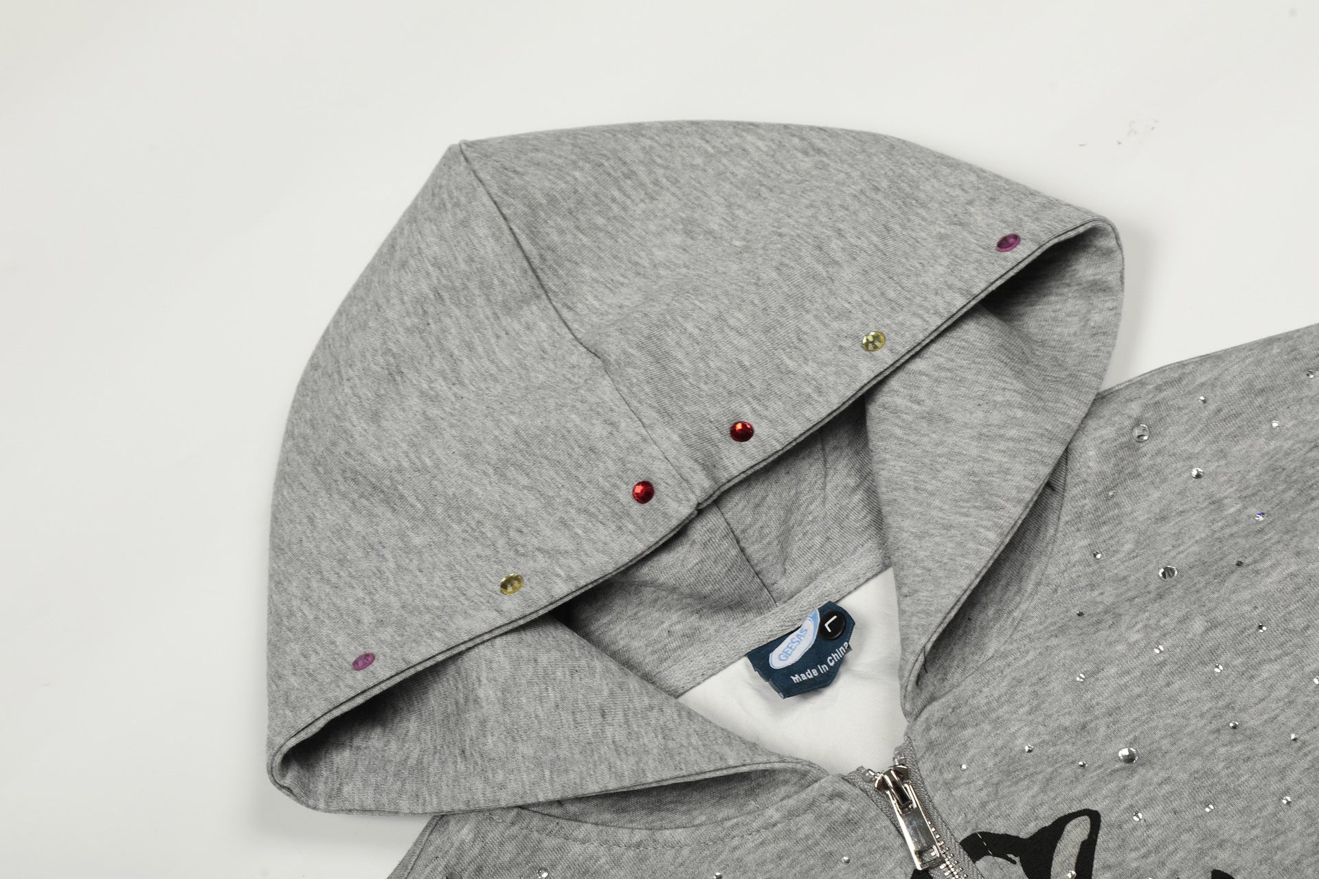 Rhinestone Cross Zip Hoodie znk000223