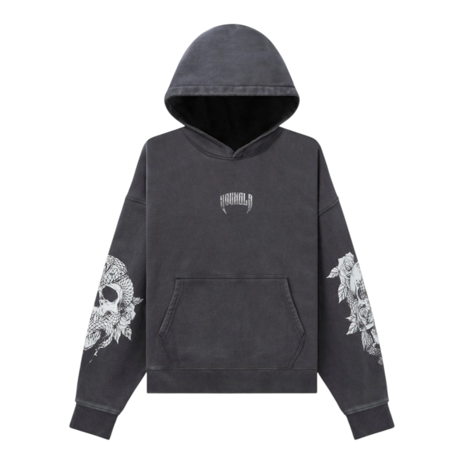 Washed Black Skull Graphic Hoodie znk000271