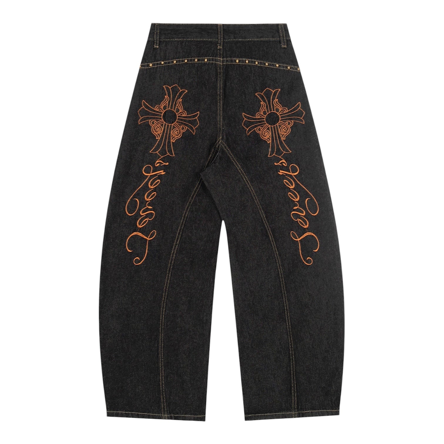 Gold Embroidery Wide Leg Denim znk000269